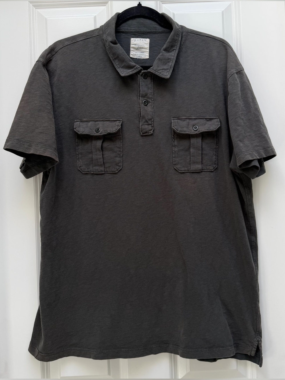J. CREW RINGSPUN JERSEY SHORT SLEEVE 2 POCKET POLO SHIRT CHARCOAL GREY LARGE